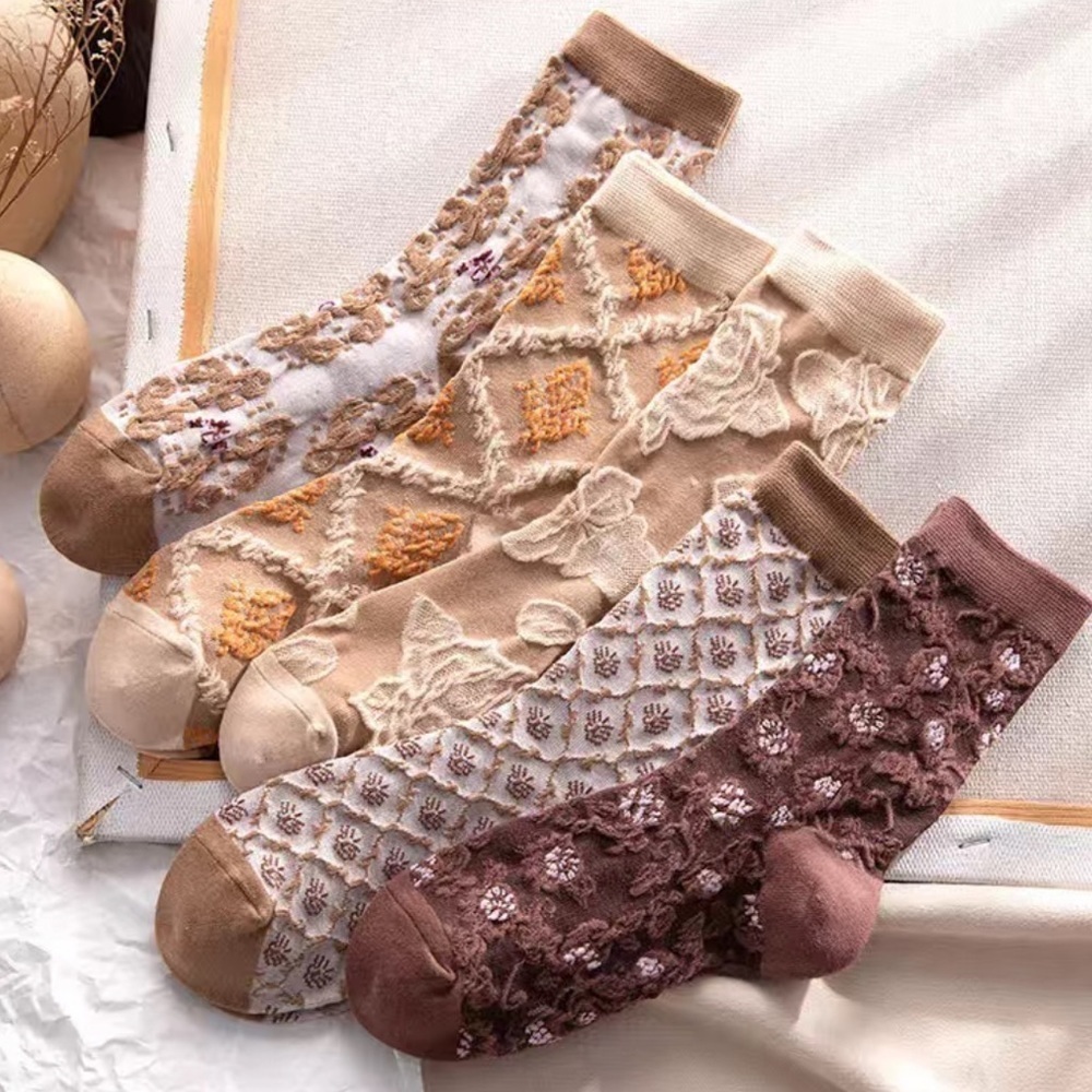 Women’s Ethnic Floral Tube Socks 5 Pairs